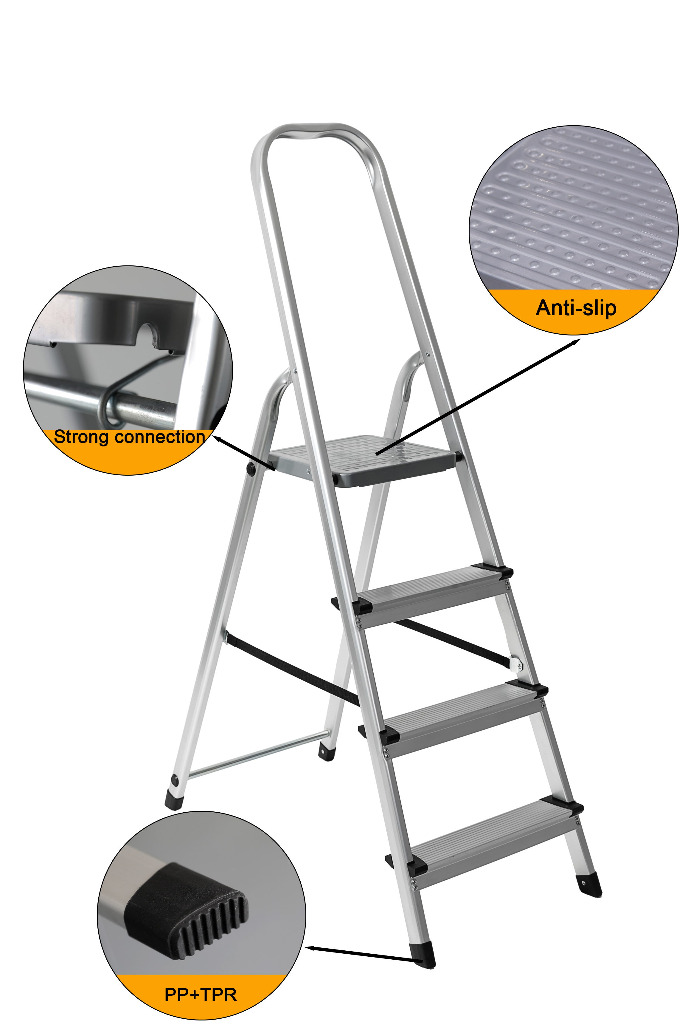 GS thickness1.22mm home use aluminium household ladder 4 steps folding ladder