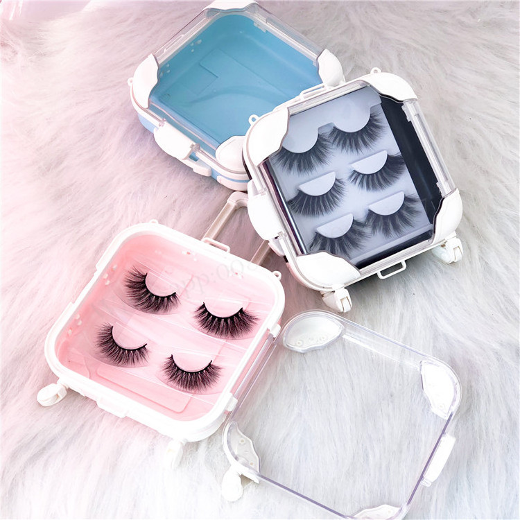 Luxury Custom Hard Plastic Lashbox With Strip Tray Mini Suitcase 3D Mink Lashes Packaging Box With Logo Eye Lashes