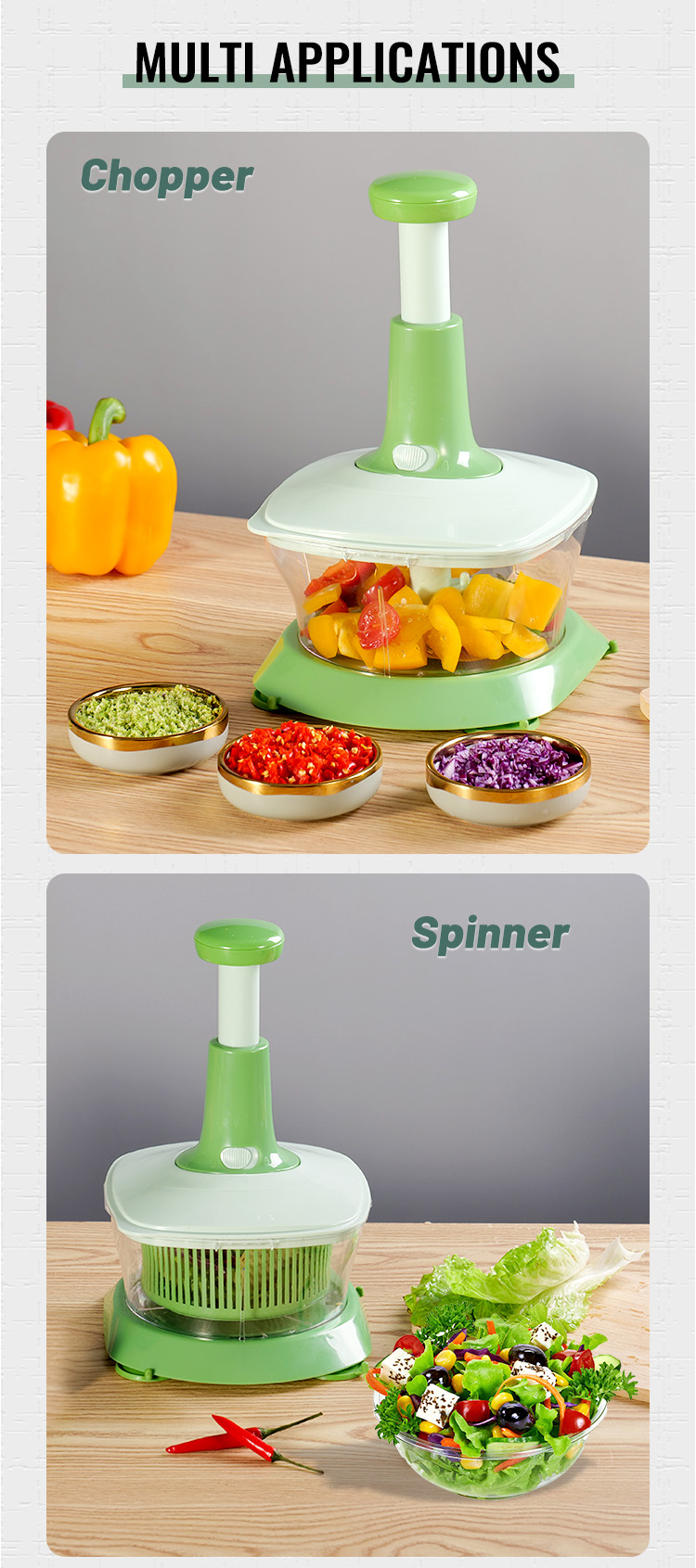 10 in 1 Multi 1.15L Food Processor - Kitchen Accessories - Vegetable Slicer Grater - Salad Spinner - Manual Food Chopper