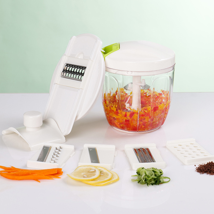 Smile mom 2 in 1 Plastic Kitchen 900ml Hand Mixing Egg Vegetable Garlic Swift Pull Food Chopper With 5 Blades Pulling Chopper