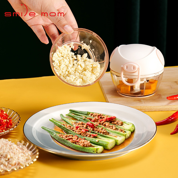 Smile Mom Mini Hand Manual 3 Blades Vegetable Garlic Pepper Onion Chopper Handheld Speedy Pull Cord Chopper