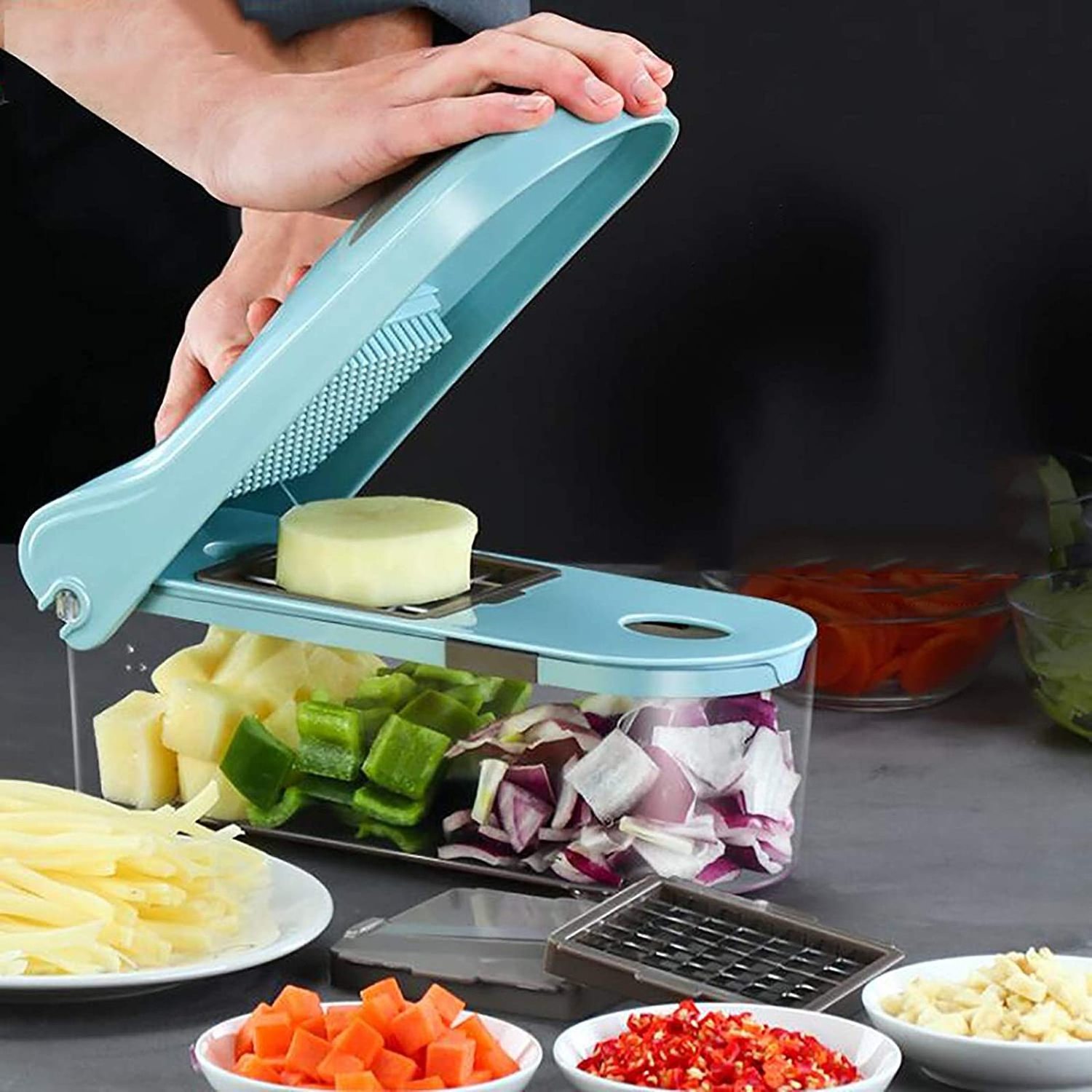 Smile Mom Multifunction Hand Manual Food Onion Carrot Chopper Vegetable Slicer Vegetable Dicer With Container