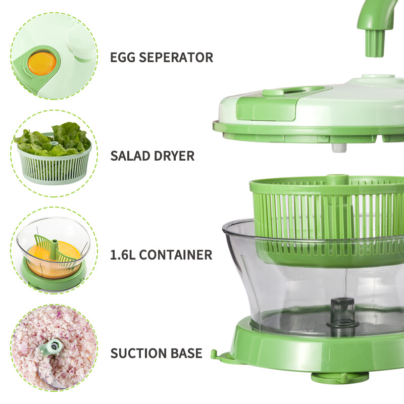 Salad Spinner Chopper and Turning Slicer Manual Food Processor