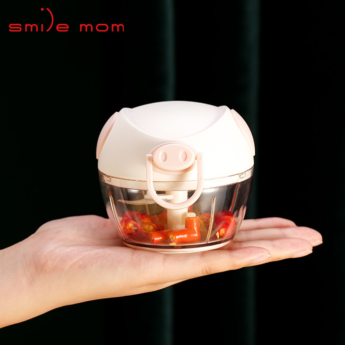 Smile Mom Mini Hand Manual 3 Blades Vegetable Garlic Pepper Onion Chopper Handheld Speedy Pull Cord Chopper