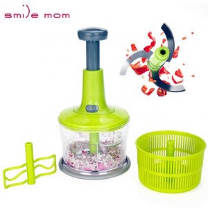 Smile mom 3 in 1 Hand Press Slicer Manual Salad Spinner Vegetable Food Onion Swift Chopper