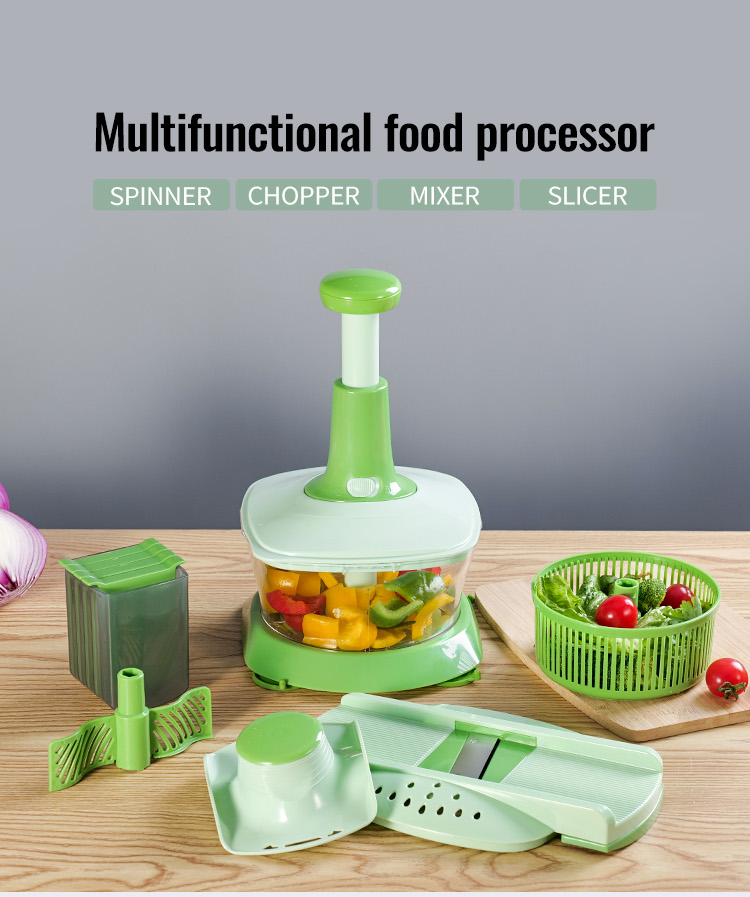 10 in 1 Multi 1.15L Food Processor - Kitchen Accessories - Vegetable Slicer Grater - Salad Spinner - Manual Food Chopper