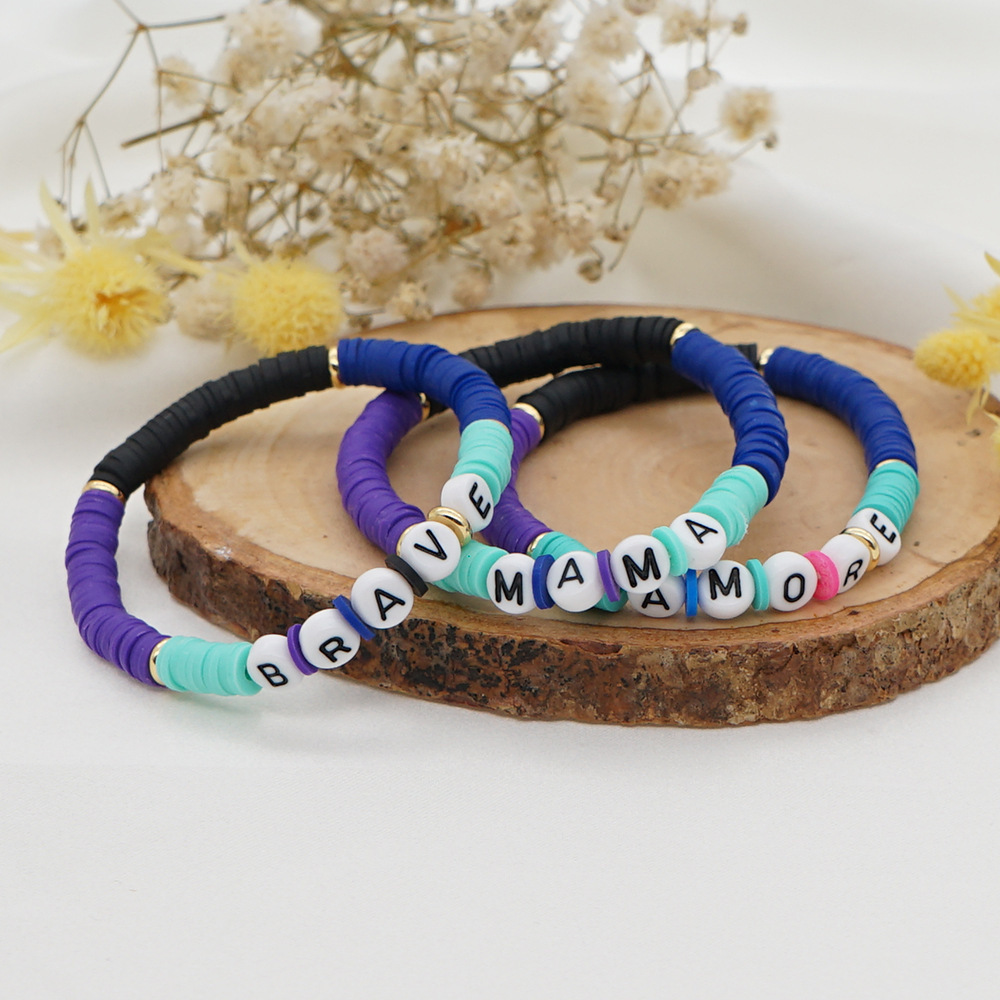 2023 Hot Sales Mama Letter Bracelet Simple Soft Clay Beads bracelet Polymer Clay Bracelet