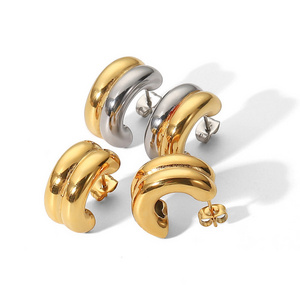 Two-color Gold and Silver Stainless Steel Stud Earrings 16K Gold Plated Titanium Steel Earrings for Women