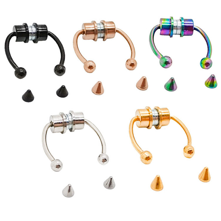 Samples hot sale colorful false cuffs stainless steel horseshoe nose ring magnetic nose rings