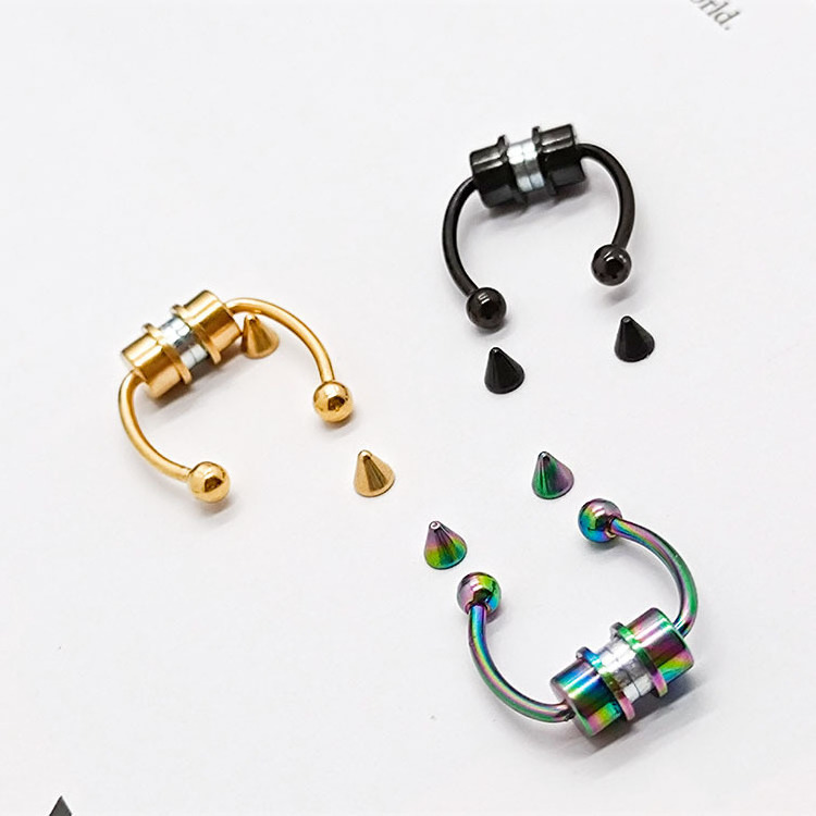 Samples hot sale colorful false cuffs stainless steel horseshoe nose ring magnetic nose rings