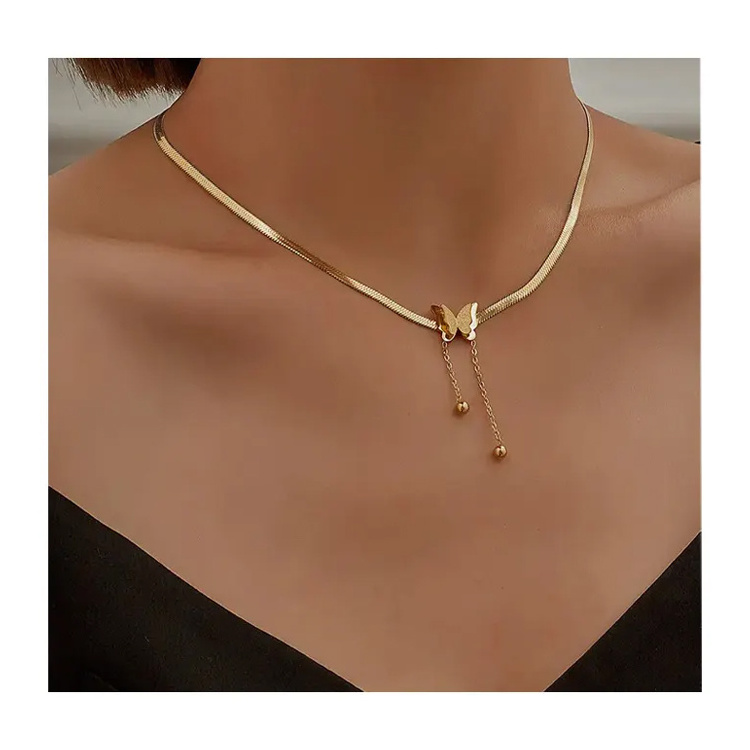 Custom Stainless Steel Jewelry Snake Chain Gold Plated 3D Butterfly Necklace For Women