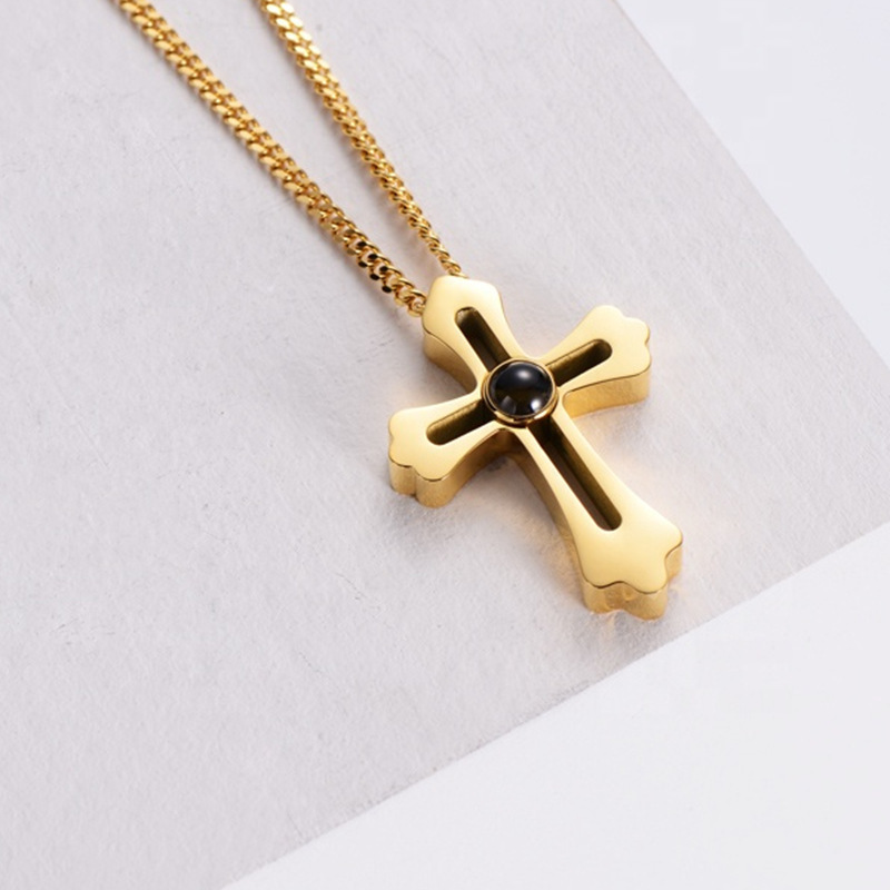 Wholesale Stainless steel  Cross in 100 languages i love you projection pendant  Gift necklace photo necklace