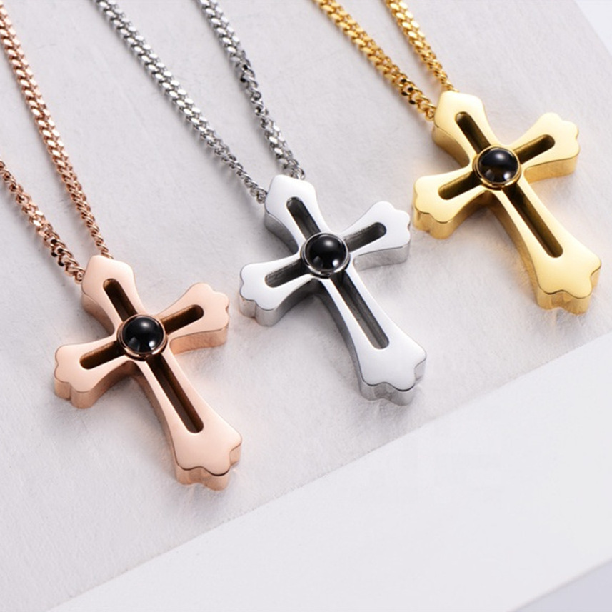 Wholesale Stainless steel  Cross in 100 languages i love you projection pendant  Gift necklace photo necklace