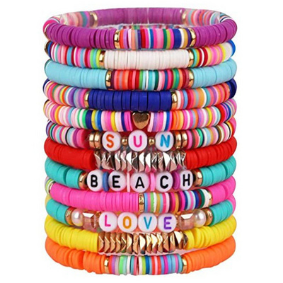 2024 Multicolor Polymer Clay Letter Bracelet Custom Handmade Bohemian Elastic Friendship Bracelets Beaded Jewelry