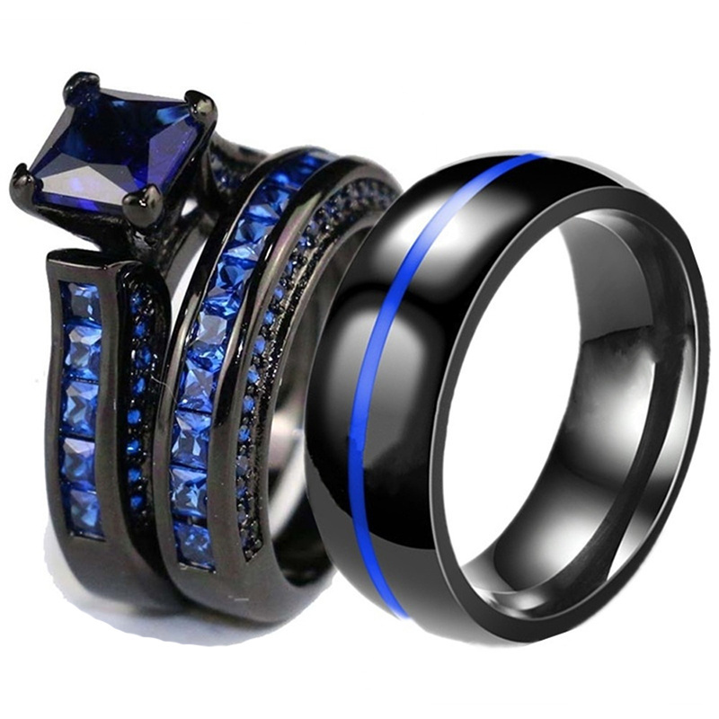 Luxury Round Diamonds Tungsten Rings Black Couple Wedding Rings For Men Women