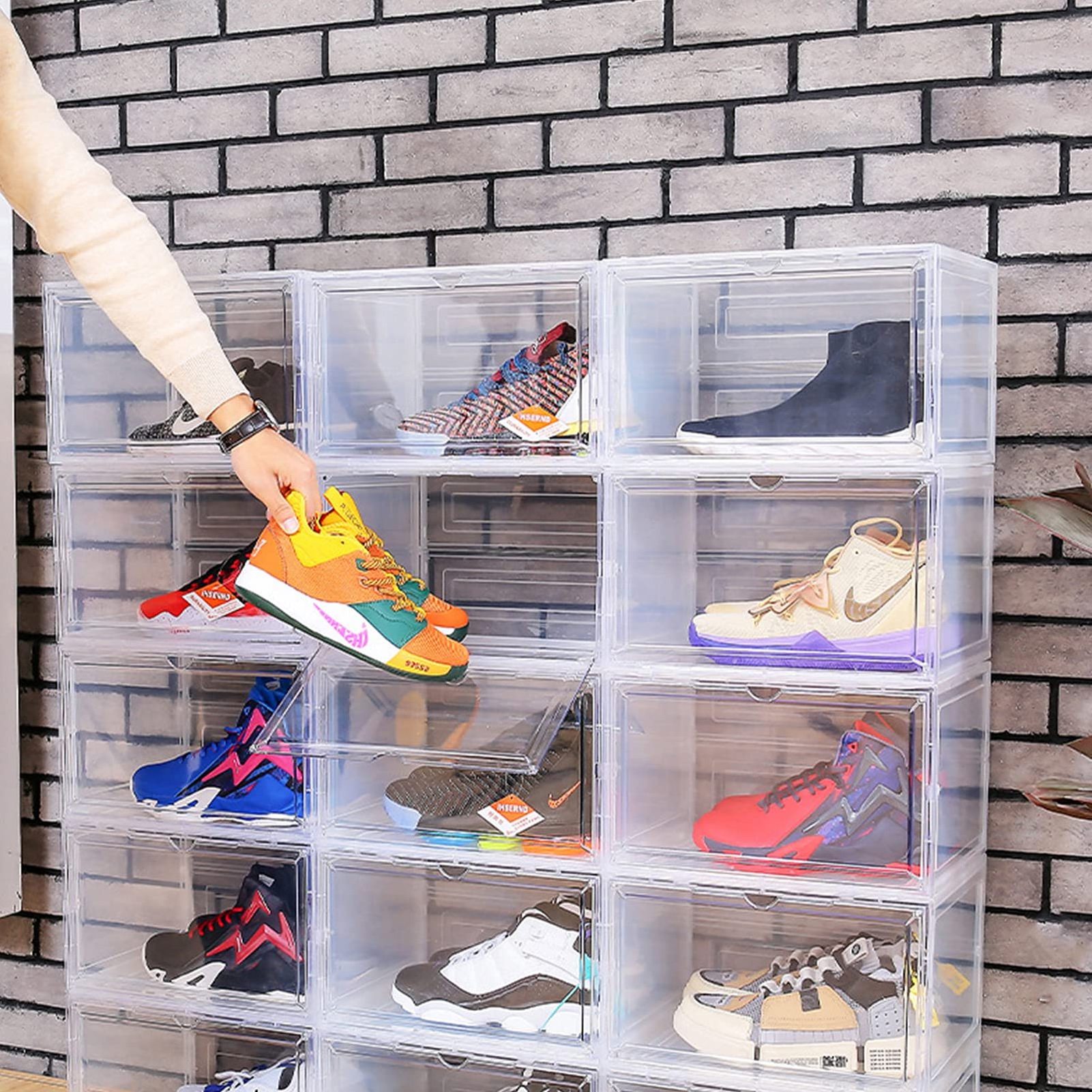 New Fashion Shoe Display Case Plastic Acrylic Shoe Box Storage Magnets Sneaker Crates Transparent Shoe Boxes