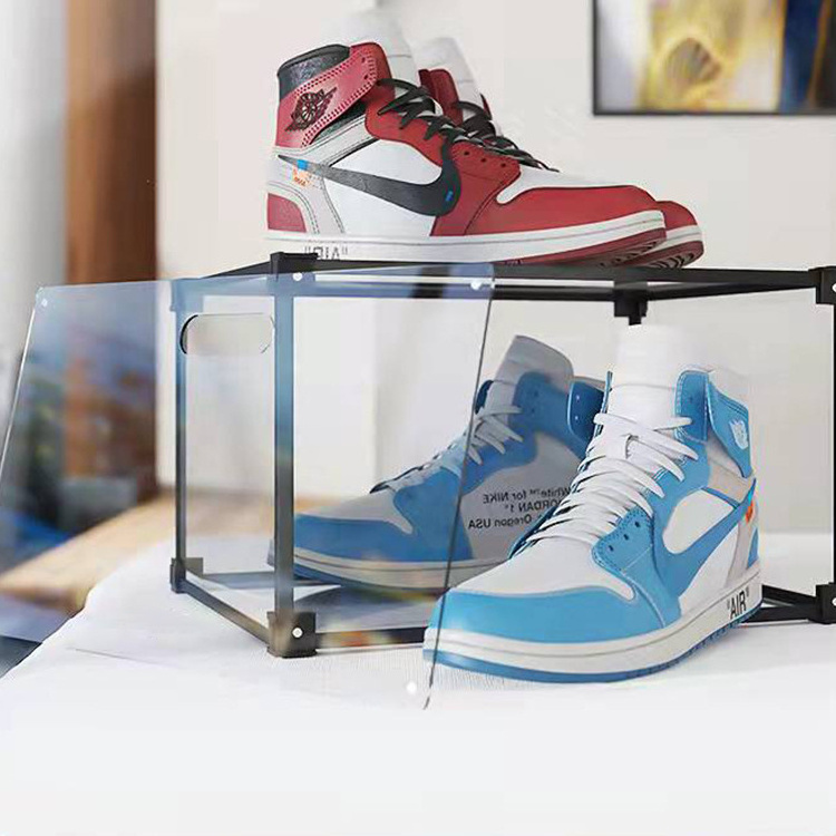 High Clear Transparent Acrylic Sneaker Shoe Box AJ Storage Display Case Shoe Wall Rack Containers Assemble Stackable Magnetic