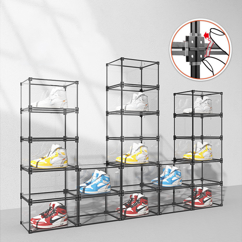 High Clear Transparent Acrylic Sneaker Shoe Box AJ Storage Display Case Shoe Wall Rack Containers Assemble Stackable Magnetic