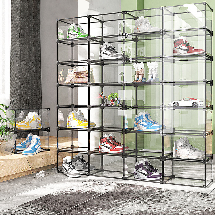 High Clear Transparent Acrylic Sneaker Shoe Box AJ Storage Display Case Shoe Wall Rack Containers Assemble Stackable Magnetic