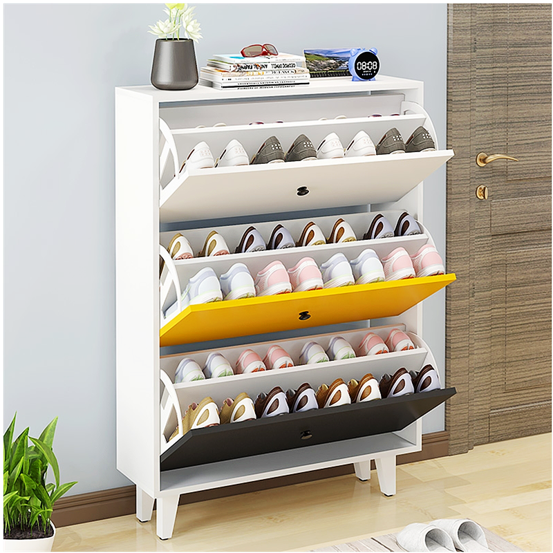 Flip-Down Shoe Cabinet Nordic Style Modern Wooden Home Shoe Cabinet Rack