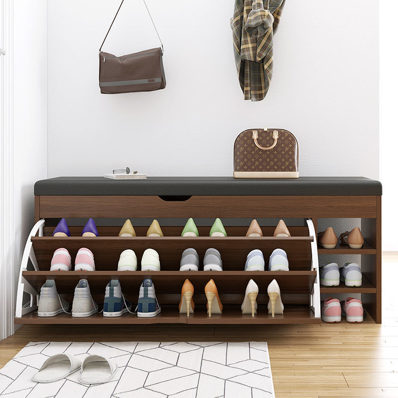 Living Room Entryway Furniture Modern Designs 3 Tier Shoe Organizer Cabinet Wooden Pull Out Shoe Rack Storage Bench for Home