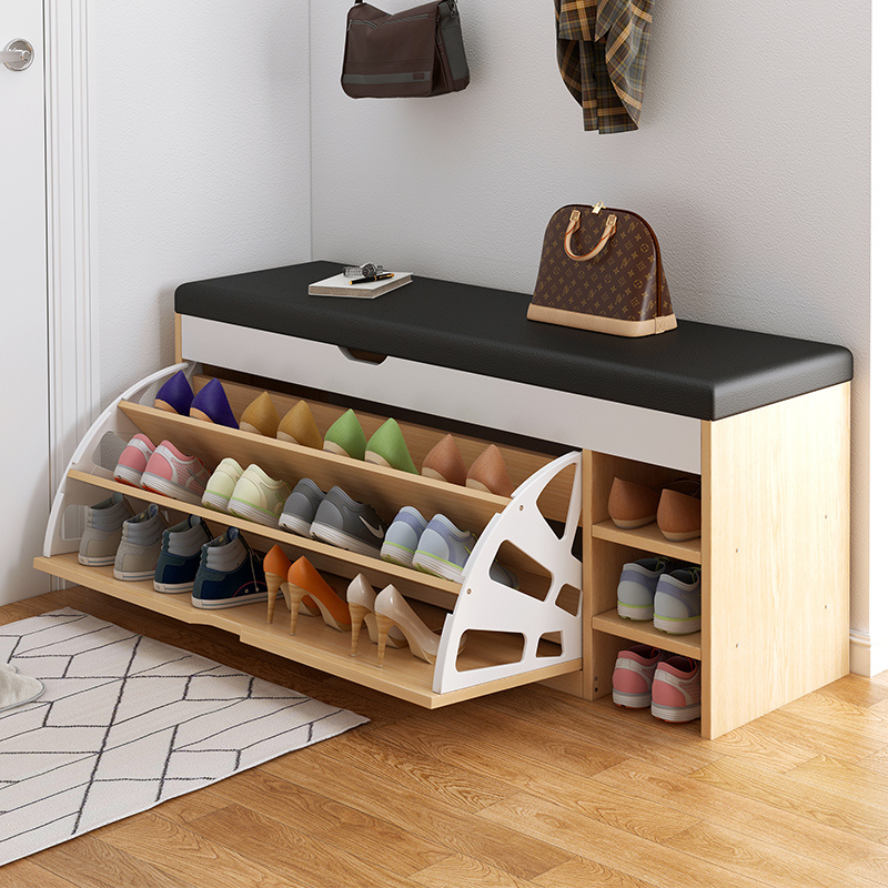 Living Room Entryway Furniture Modern Designs 3 Tier Shoe Organizer Cabinet Wooden Pull Out Shoe Rack Storage Bench for Home