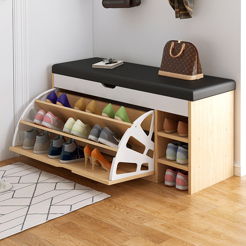 Living Room Entryway Furniture Modern Designs 3 Tier Shoe Organizer Cabinet Wooden Pull Out Shoe Rack Storage Bench for Home