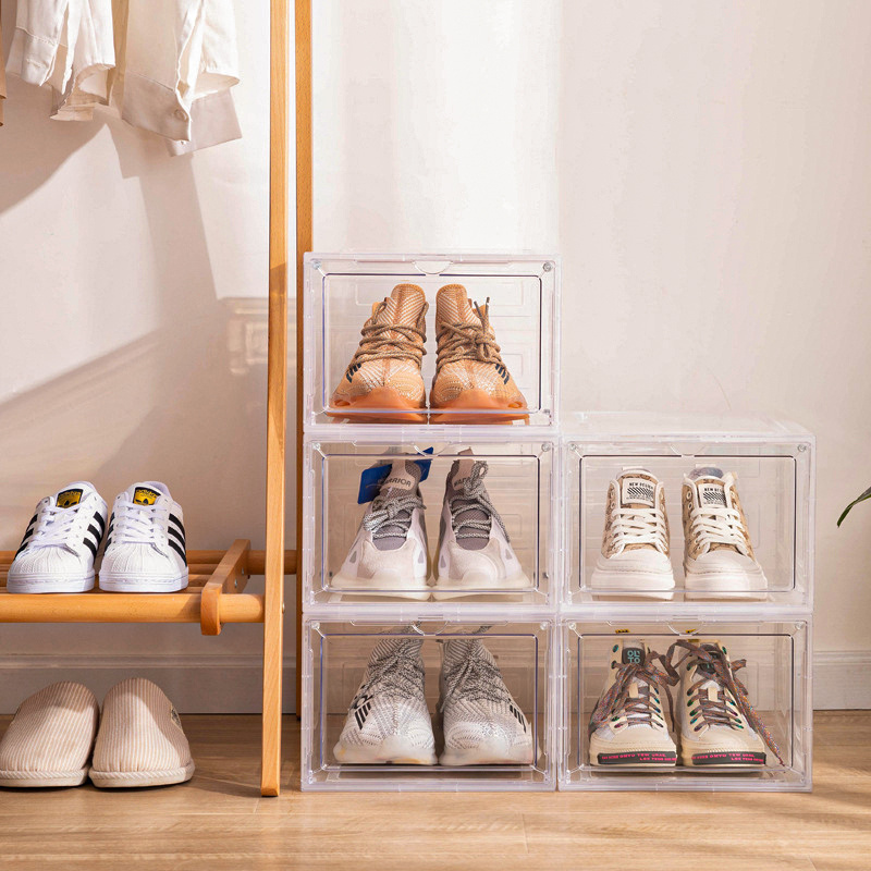 Wholesale Price Acrylic Shoe Storage Box Shoebox Storage Box Stackable Plastic Collapsible Shoe Rack