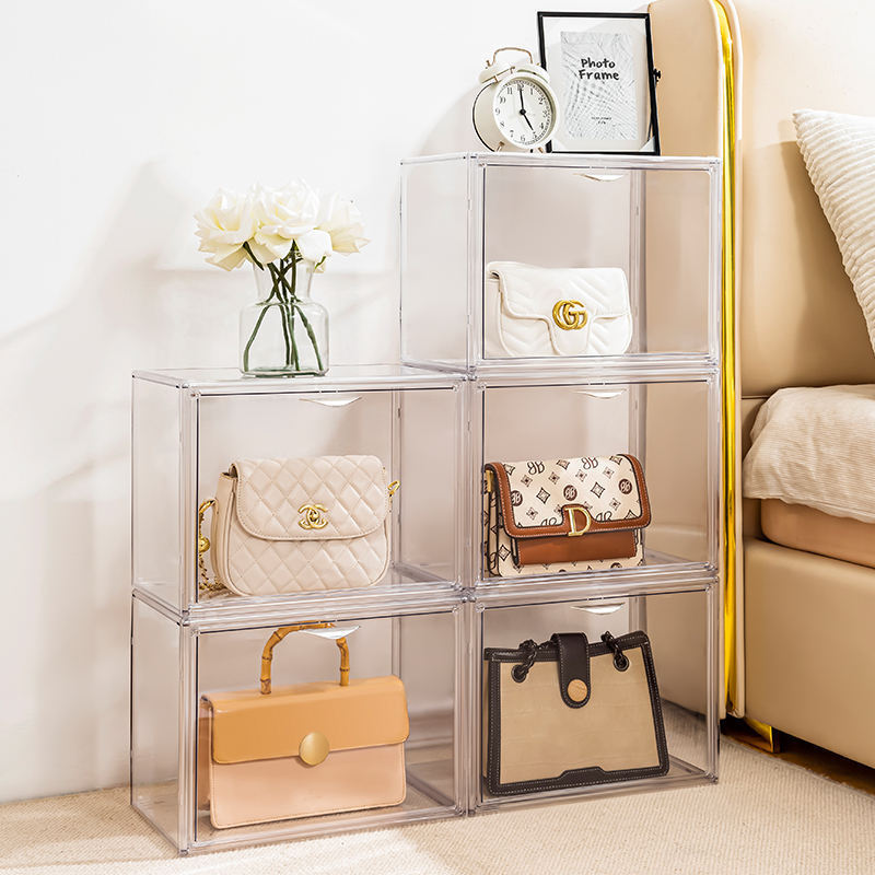 Collectibles Handbags Display Organizer Showcase For Purse And Handbag Collectibles Plastic Storage Boxes With Magnetic Door