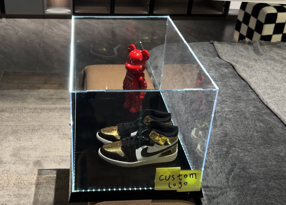 Factory Price  Hot Sell Transparent Large Clear Acrylic Boxes Case Clear Acrylic Display shoes Box with Base