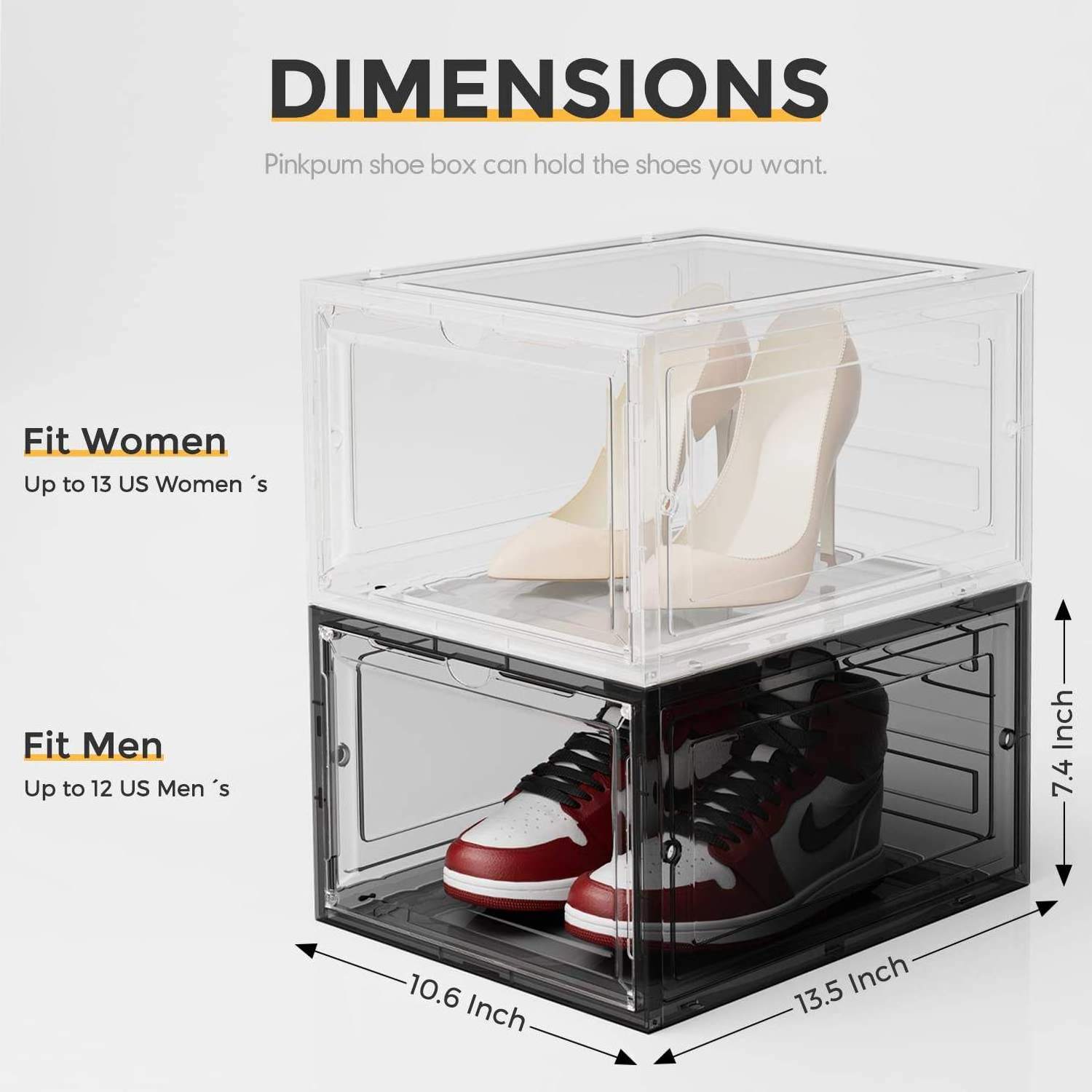 Foldable Custom Clear Stackable Plastic Front Drop High Heels Shoes Container Storage Show Box