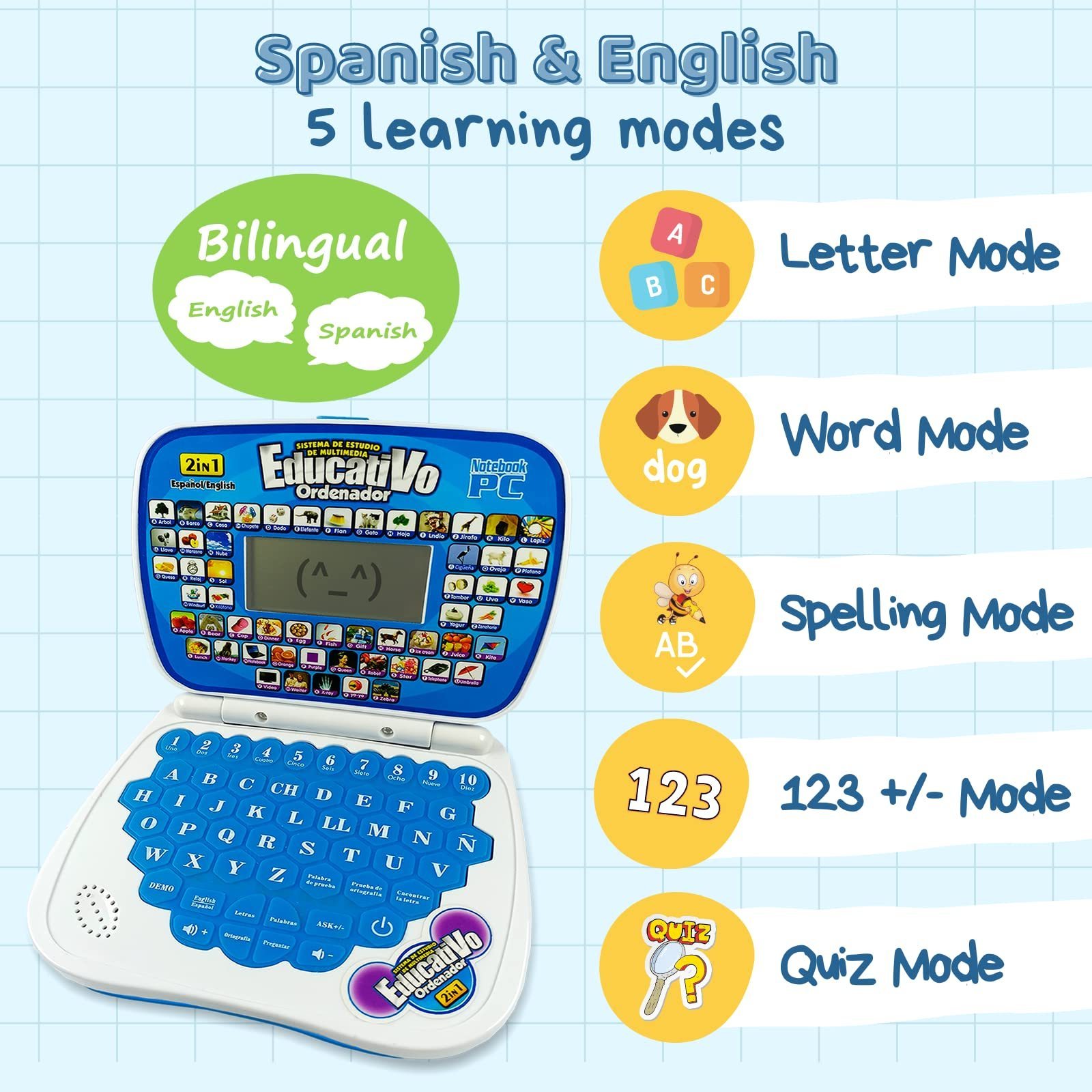 Children  Arabic English French Language Spanish Learning Small Laptop Toy with Screen for Kids