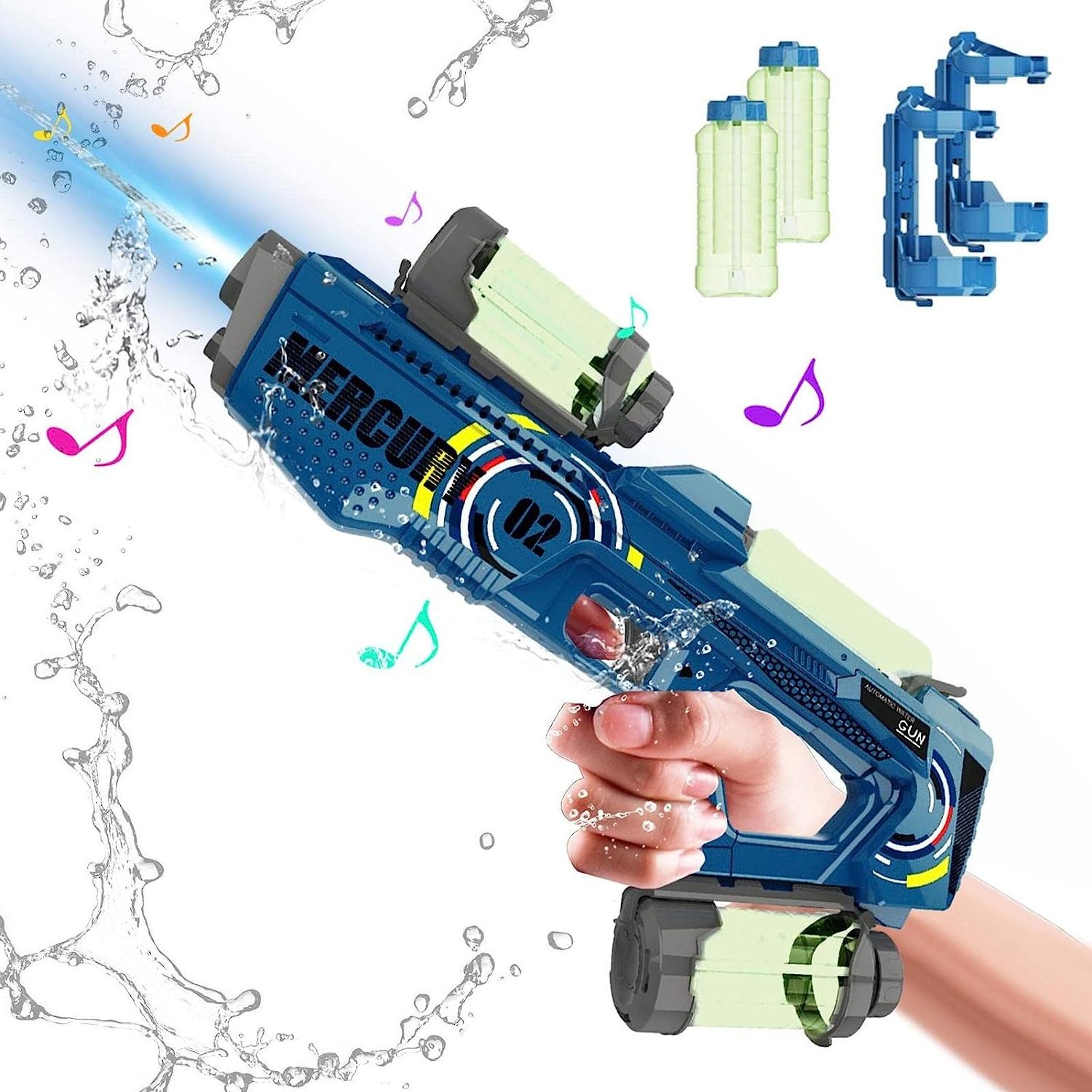 Big Capacity Water Tank Blaster Pistol Flashing LED Lights and Blasting Laser FX Sounds Electric Water Blaster