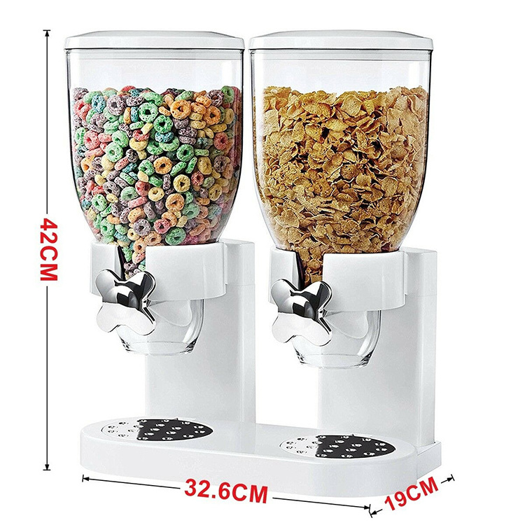 Plastic Cereal Dispenser Storage Box Dry Food Standard White Double Cereal Dispenser