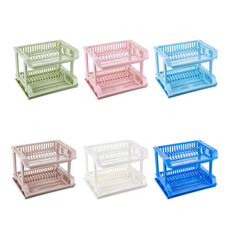 Good Quality Kitchen Plastic 2 Tier Dish Drying Rack Drainer Folding Standing Table Top Kitchenware Storage Shelf