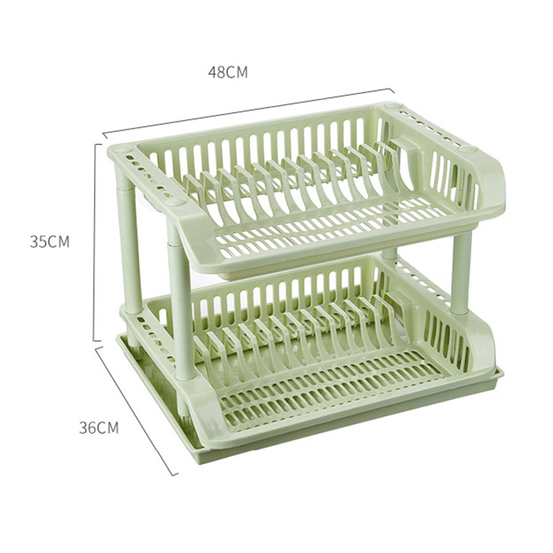 Good Quality Kitchen Plastic 2 Tier Dish Drying Rack Drainer Folding Standing Table Top Kitchenware Storage Shelf