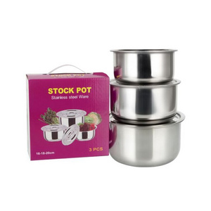 Wholesale 3pcs Stainless Steel 410 Non Stick Cookware Cooking Pot Kitchen Ware Utensils Set With Cover handle