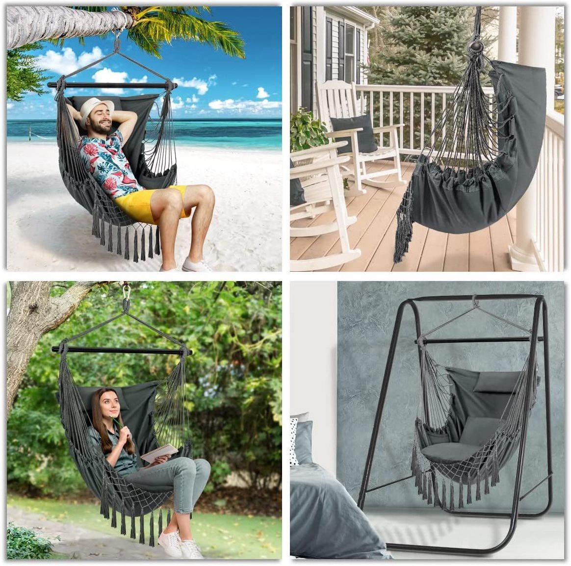 Camping Hiking Rope Swing Chair Macrame Hanging Hammock Seat Columpio Swing Indoor Outdoor Patio Chair Macrame Swing