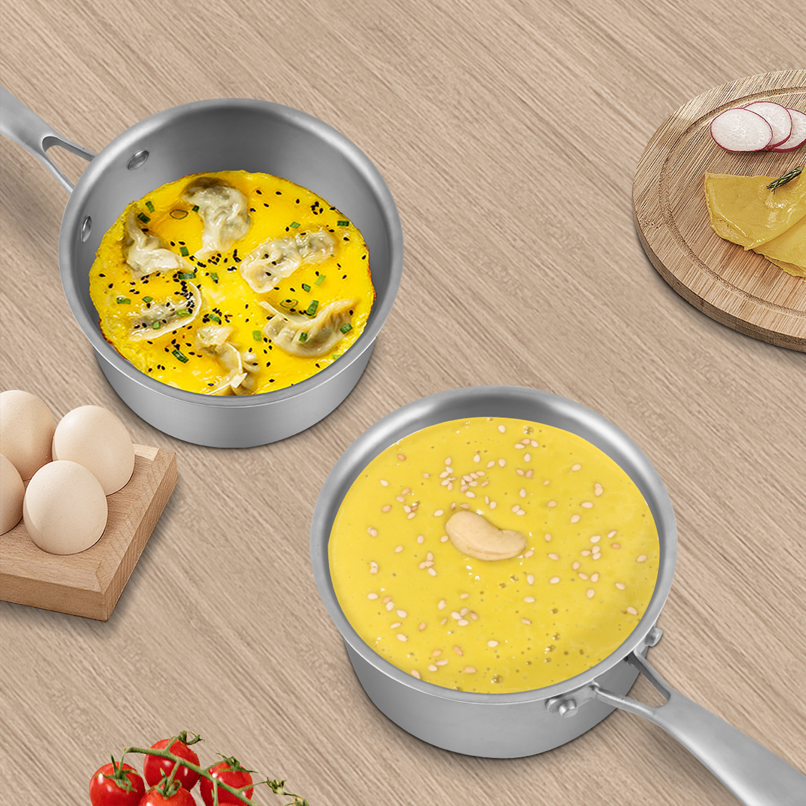 Uncoated healthy magnetic conductive stainless steel milk pan has a handle