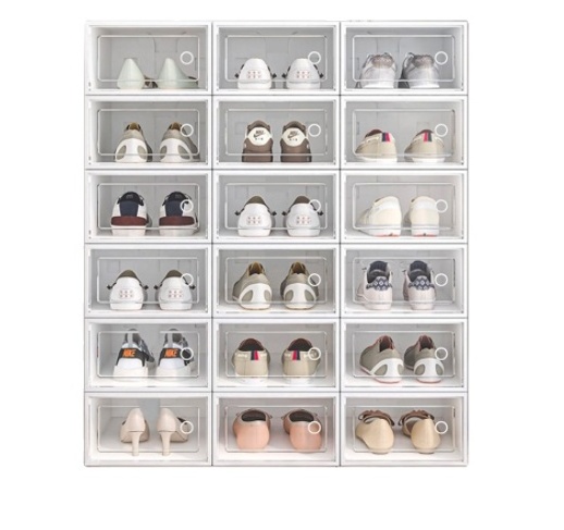 12pcs set Fold Plastic Shoes Case Thickened Transparent Drawer Case Plastic Shoe Boxes Stackable Box Shoe Organizer Shoebox