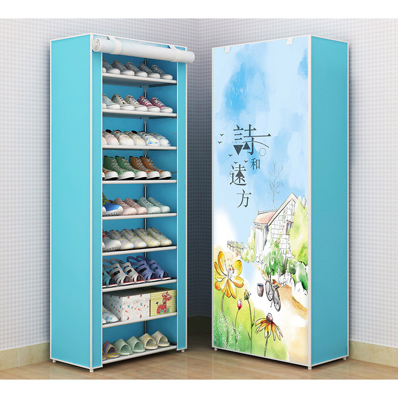 8Tiers Standing Shoe Cabinet Home Storage Shoe Organizer Fabric Shoe Racks With Nonwoven Dustproof Cover