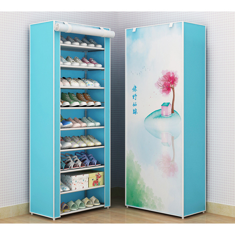 8Tiers Standing Shoe Cabinet Home Storage Shoe Organizer Fabric Shoe Racks With Nonwoven Dustproof Cover