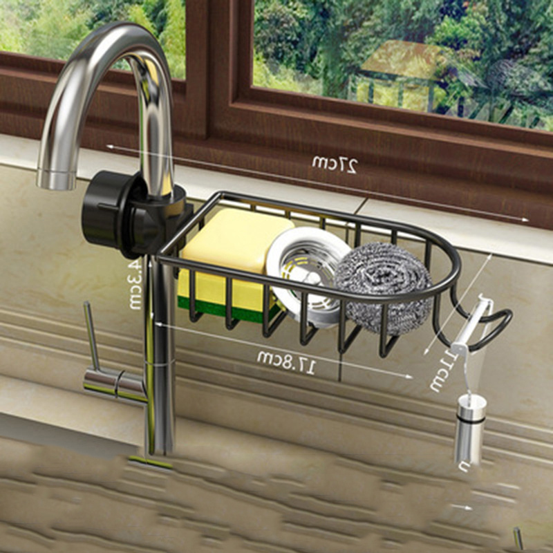 Adjustable Kitchen Faucet Storage Rack With Towel Rack Design Double Side Easy Use