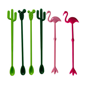 Creative Cactus Coconut Tree Wind Flamingo And Other Patterns Multi-color Optional Cocktail Juice Stirring Stick