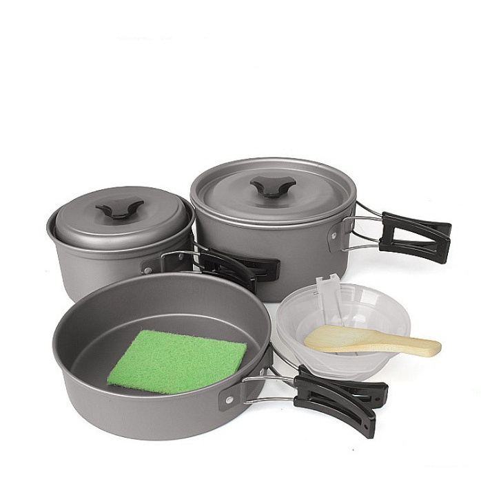 Portable Outdoor Camping Non-stick Cookware Set Campfire Pot Pan with Carrying Bag For 3-4 Man Use, Lightweight Folding Cookset