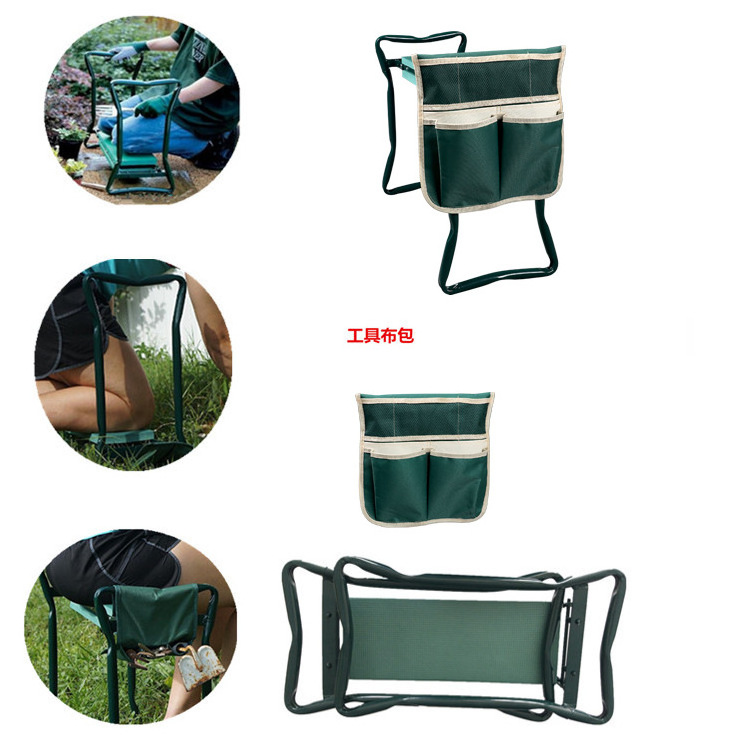 Foldable Garden Kneeler With Tool Bag Green Folding Deep-Seat For Garden Chair With EVA Kneeling Pad