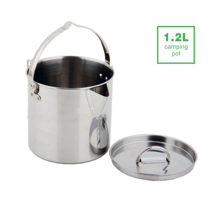 Stainless Steel Coffee Maker Camping Pan Foldable Handle Portable Camping Cooking Pot for Outdoor Camping Hiking