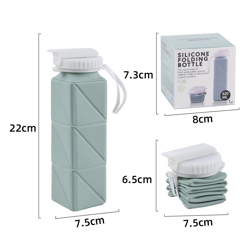 2024 Square silicone folding water cup Portable food grade sports kettle is high temperature resistant and retractable