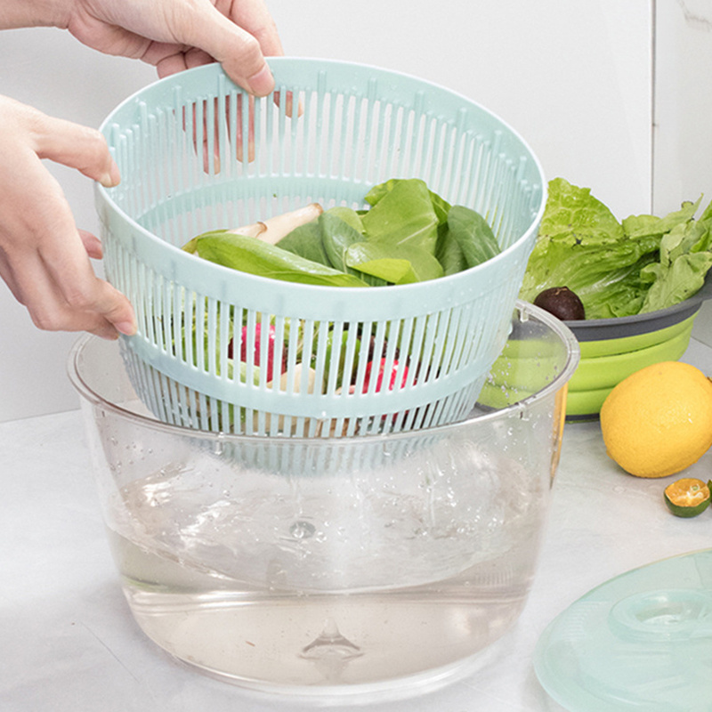 Household Kitchen Plastic PP Manual Vegetable Spinner Dryer Drain Basket Spinning Handle Salad Spinner Grate Cooking Tool