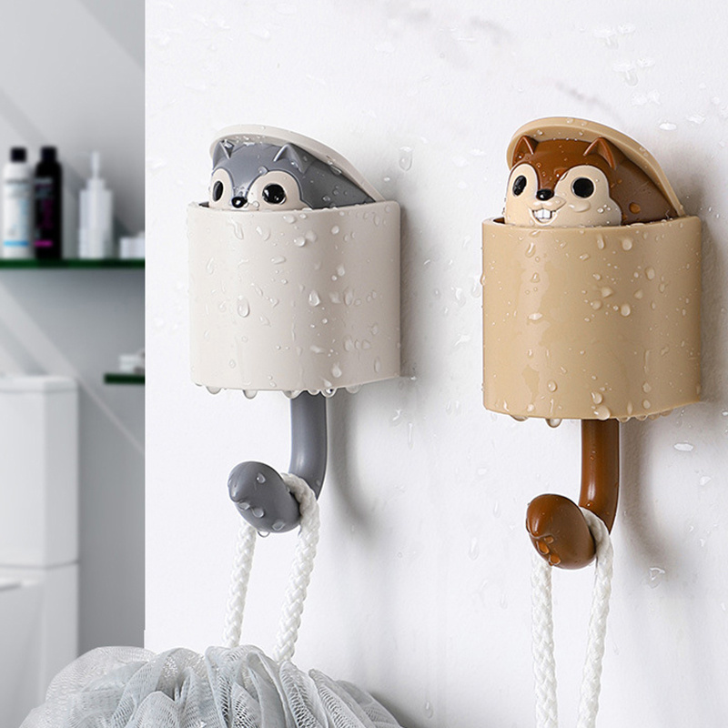 Home Decorate Cartoon Animal Squirrel Head Hiding Storage Bathroom Kitchen Hanging Hook Pasting Wall Hooks Children Gift